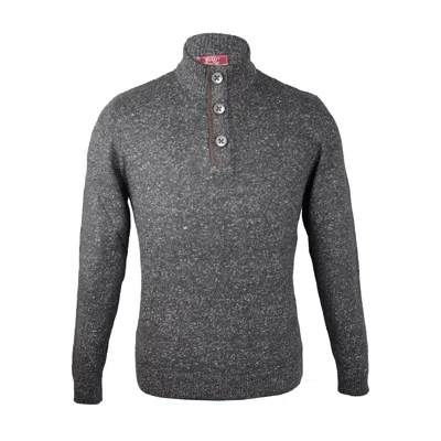 David Wej Men's Grey / Black Jayden Button Neck Elbow Patch Jumper - Charcoal In Grey/black