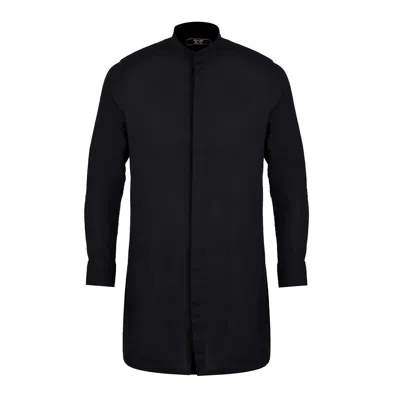 David Wej Men's Hugo Linen Mandarin Collar Tunic Shirt - Black