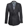 David Wej Men's Kensington Double Breasted Shawl Lapel Jacquard Blazer -  Black In Black