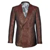David Wej Men's Kensington Double Breasted Shawl Lapel Jacquard Blazer - Wine In Red