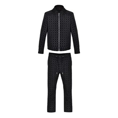 David Wej Men's Kensington Luxury Velvet Jacquard Aviator Set - Black