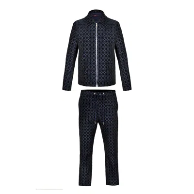 David Wej Men's Kensington Luxury Velvet Jacquard Aviator Set - Navy Blue