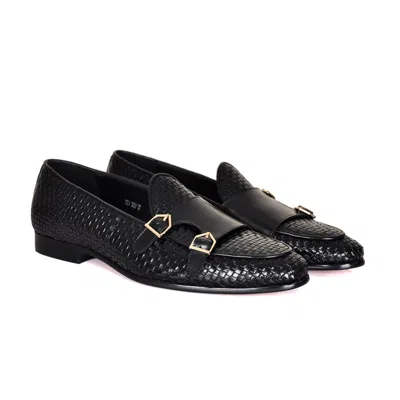 David Wej Men's Lorenzo Woven Monk Strap Loafers - Black