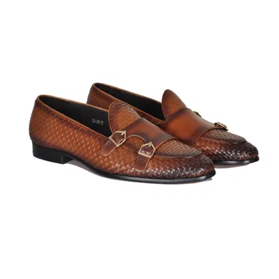 David Wej Men's Lorenzo Woven Monk Strap Loafers In Brown