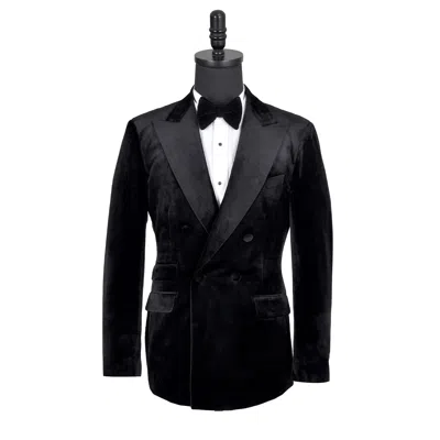 David Wej Men's Maison Velvet Double Breasted Blazer – Black