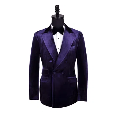 David Wej Men's Maison Velvet Double Breasted Blazer - Purple