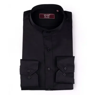 David Wej Men's Mandarin Button Cuff Poplin Shirt - Black