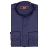 David Wej Men's Mandarin Button Cuff Poplin Shirt - Navy Blue In Blue
