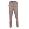 DAVID WEJ MEN'S NEUTRALS CHECK SMART TROUSERS WITH SIDE ADJUSTERS – BROWN ORANGE