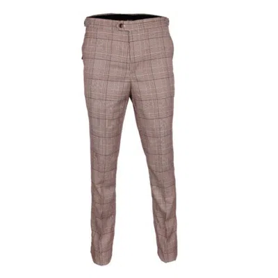 David Wej Men's Neutrals Check Smart Trousers With Side Adjusters – Brown Orange