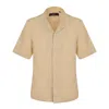 David Wej Men's Neutrals Hugo Linen Cuban Collar Shirt - Beige In Sand