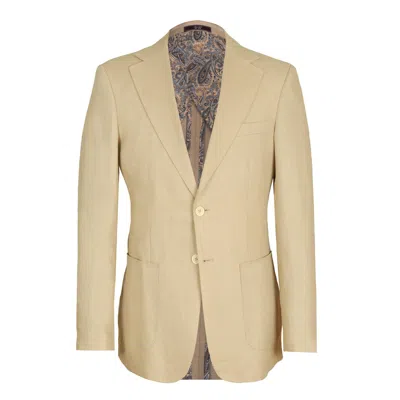 David Wej Men's Neutrals Hugo Linen Single Breasted Blazer - Beige