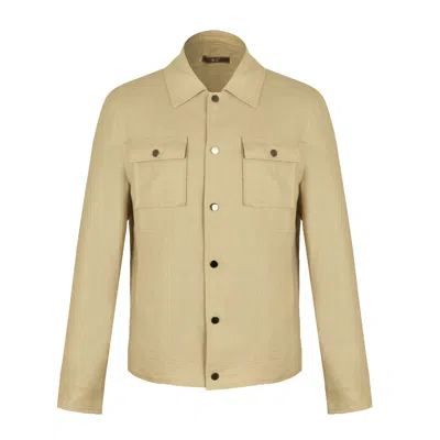 David Wej Men's Neutrals Hugo Linen Trucker Jacket - Beige