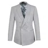 David Wej Men's Neutrals Kensington Double Breasted Shawl Lapel Jacquard Blazer - Platinum In Black