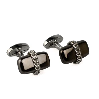 David Wej Men's Neutrals / Silver Chained Capsule Cufflinks - Matte