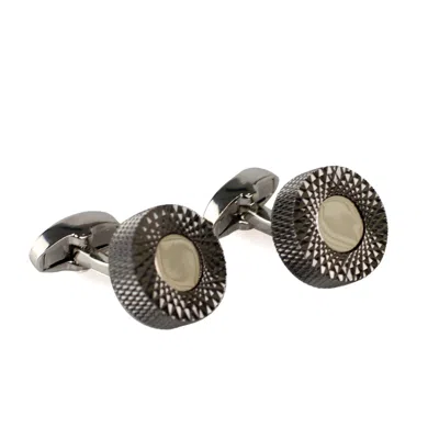 David Wej Men's Neutrals / Silver Round Metal Cufflinks – Platinum