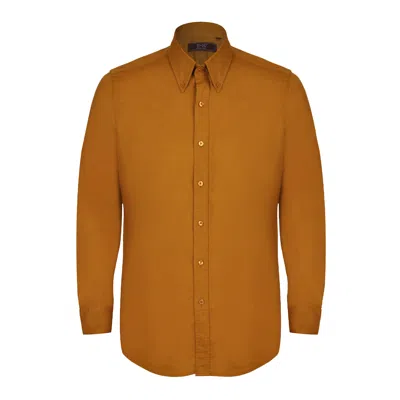 David Wej Men's Orange Hugo Linen Pin Down Shirt - Mustard