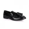 David Wej Men's Patent Leather Loafers With Tassels – Black In Black