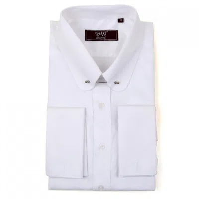 David Wej Men's Pin Collar Double Cuff Fine Herringbone Shirt – White - White