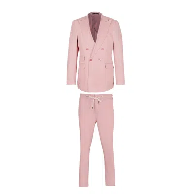 David Wej Men's Pink / Purple Hugo Linen Double Breasted Suit -pink