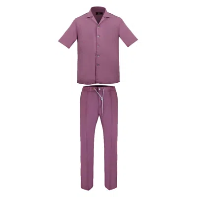 David Wej Men's Pink / Purple Kingston Linen Blend Shirt And Trousers Set – Rouge Pink In Pink/purple