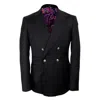 David Wej Men's Plain Double Breasted Peak Lapel Blazer – Black In Black