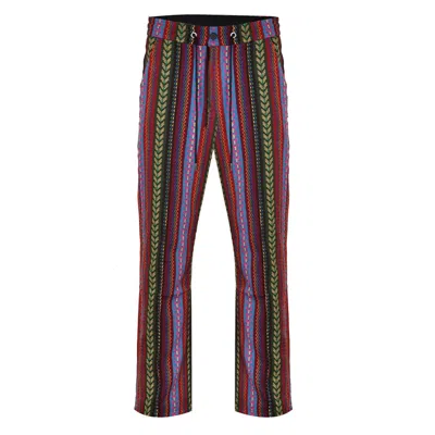 David Wej Men's Red Dareski Tribal Print Drawstring Trousers - Wine Multi