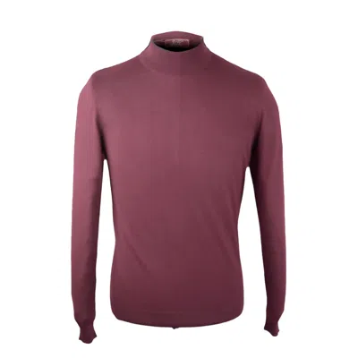 David Wej Men's Red Dennis Wool Mock Turtle Neck Jumper - Burgundy