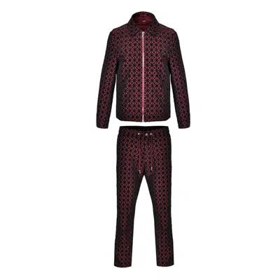 David Wej Men's Red Kensington Luxury Velvet Jacquard Aviator Set - Wine