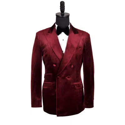 David Wej Men's Red Maison Velvet Double Breasted Blazer - Burgundy
