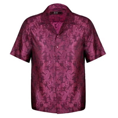 David Wej Men's Red Washington Cuban Collar Paisley Shirt - Wine