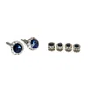 David Wej Men's Silver Blue Crystal Cufflinks & Studs Set