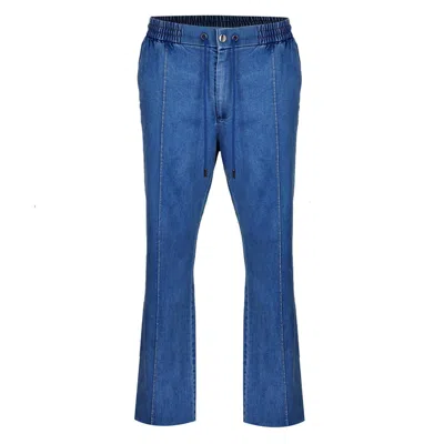 David Wej Men's Vanguard Stretch Denim Loose Fit Drawstring Trouser - Light Blue