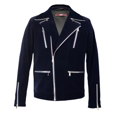 David Wej Men's Washington Corduroy Biker Jacket - Navy Blue