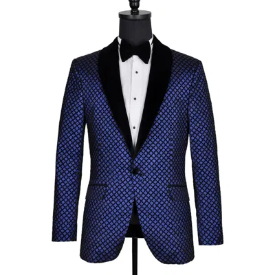 David Wej Men's Washington Jacquard Velvet Shawl Lapel Blazer - Blue
