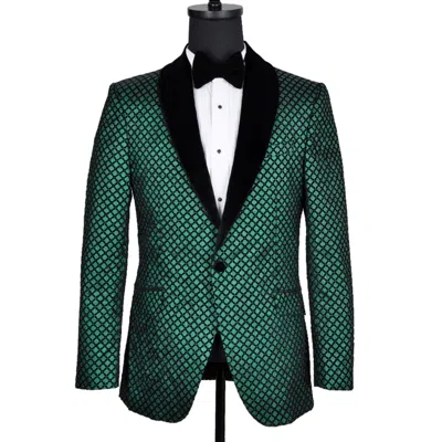 David Wej Men's Washington Jacquard Velvet Shawl Lapel Blazer - Green