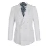 David Wej Men's White Kensington Double Breasted Shawl Lapel Jacquard Blazer - Ivory In White