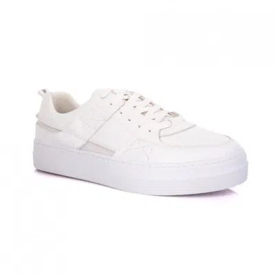 David Wej Men's White Leather Sneakers With Mesh