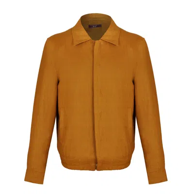 David Wej Men's Yellow / Orange Hugo Linen Aviator Jacket - Mustard