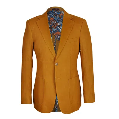 David Wej Men's Yellow / Orange Hugo Linen Double Breasted Blazer - Mustard