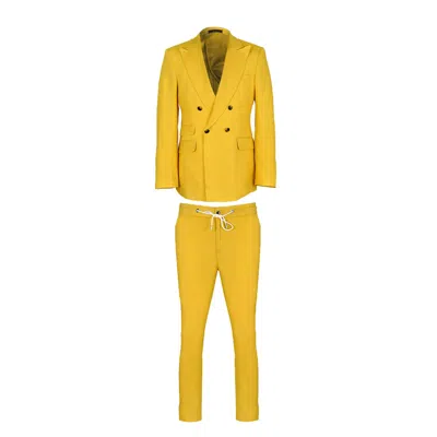 David Wej Men's Yellow / Orange Hugo Linen Double Breasted Suit - Mustard