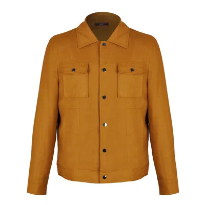 David Wej Men's Yellow / Orange Hugo Linen Trucker Jacket - Mustard