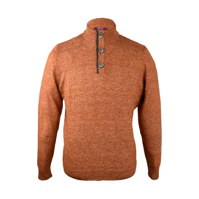 David Wej Men's Yellow / Orange Jayden Button Neck Elbow Patch Jumper - Burnt Orange In Yellow/orange