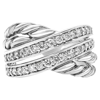 Pre-owned David Yurman 0.50 Carat Total Round Diamond Crossover Ring In Sterling Silver In Multi