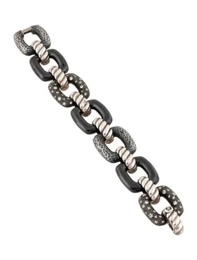Pre-owned David Yurman 1.10ctw Diamond & Ceramic Midnight Melange Cushion Link Bracelet, 6.75" In Black