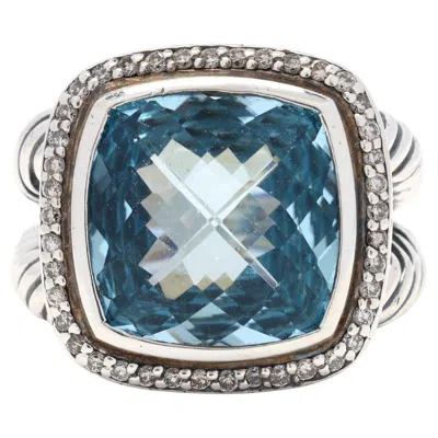 Pre-owned David Yurman 13.85ctw Blue Topaz And Diamond Ring, Sterlingsilver 18k White Gold