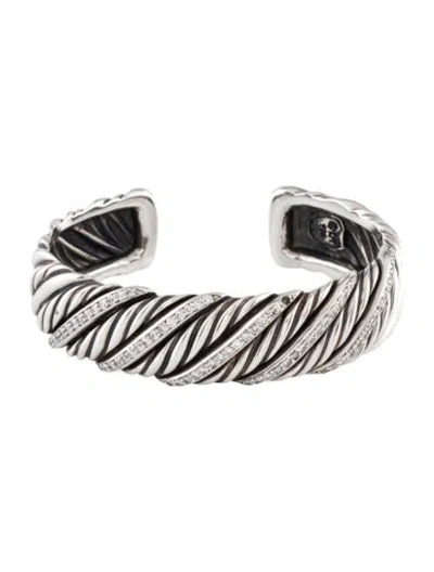 Pre-owned David Yurman 1.38ctw Diamond Sculpted Cable Cuff Bracelet, 6.25" In Multi