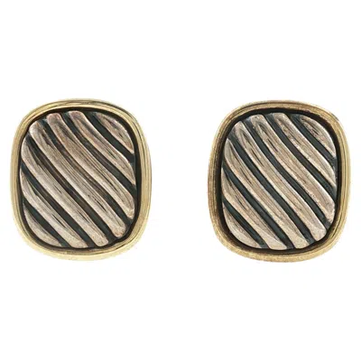 Pre-owned David Yurman 14 Karat Yellow Gold/ss Vintage Cable Cushion Gents Cufflinks