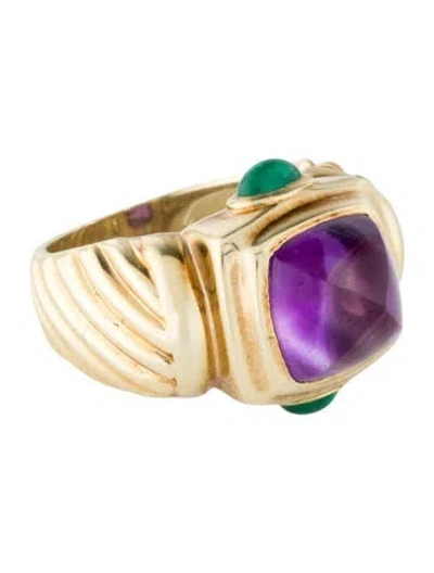 Pre-owned David Yurman 14k Amethyst & Emerald Renaissance Ring In Multi