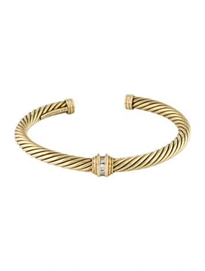 Pre-owned David Yurman 14k Diamond Cable Cuff Bracelet, 6.5" In Multi